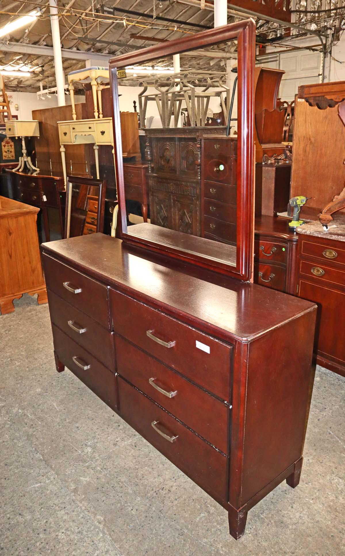 Contemporary mahogany finish dresser w/mirror (1 of 5)