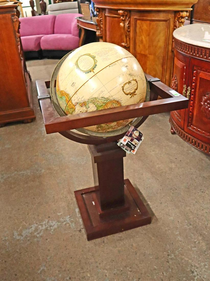Unique Style Frank Lloyd Wright Collection globe: Tagged Unique Style Frank Lloyd Wright collection mahogany frame globe approx. 22" w x 22" d x 36" h