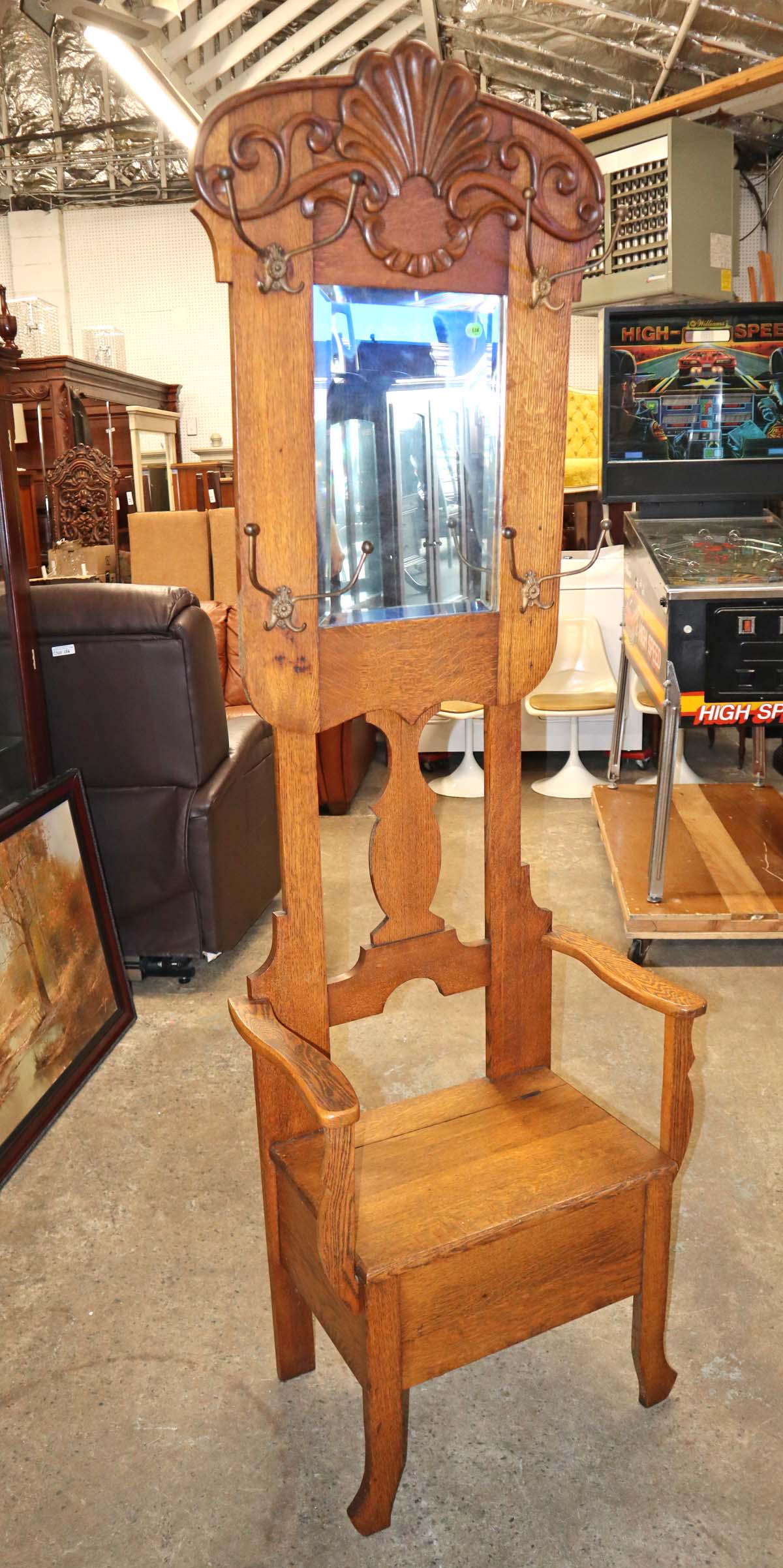 Antique oak petite lift top hall rack (1 of 5)