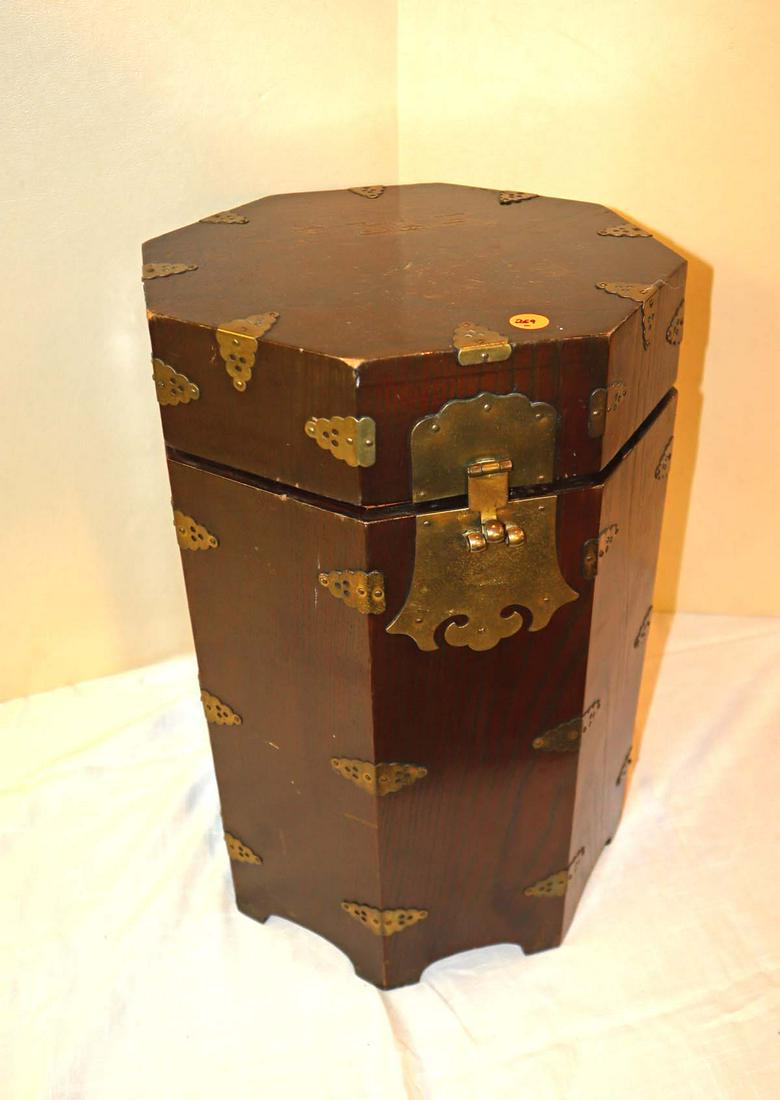 Vintage Asian walnut brass trim storage box (1 of 6)