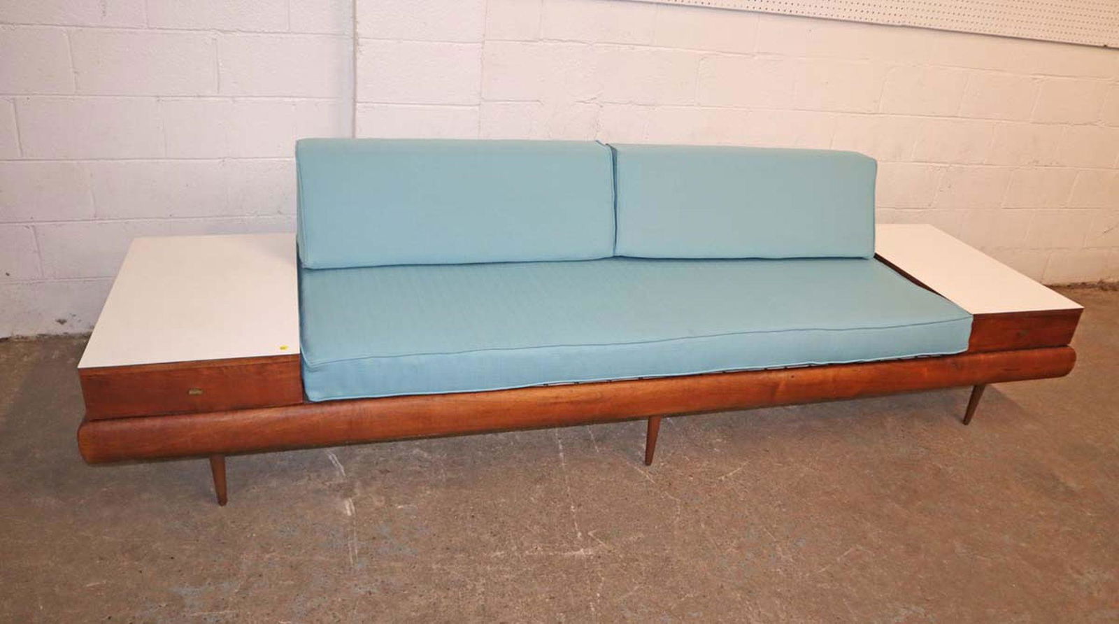 Mid century modern Danish walnut Adrian Pearsall style sofa with removable 1 drawer ends with clean (1 of 4)