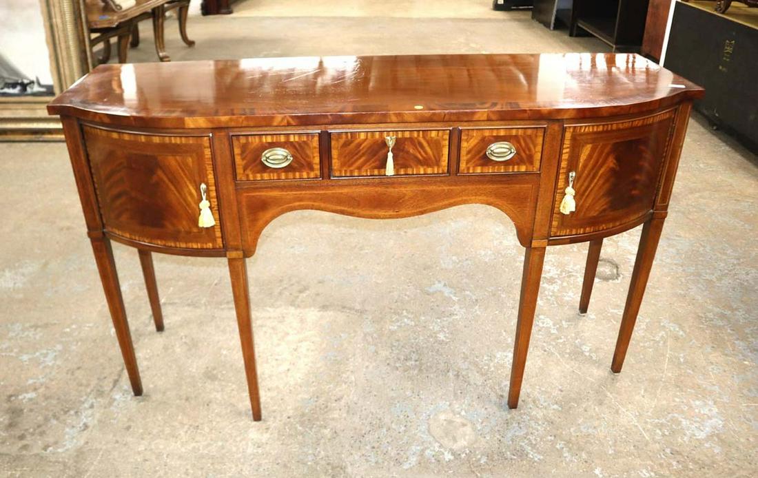 Drexel banded burl mahogany 3 drawer 2 door brandy board with 2 keys approx. 66" w x 22" d x 39" h: Drexel banded burl mahogany 3 drawer 2 door brandy board with 2 keys approx. 66" w x 22" d x 39" h
