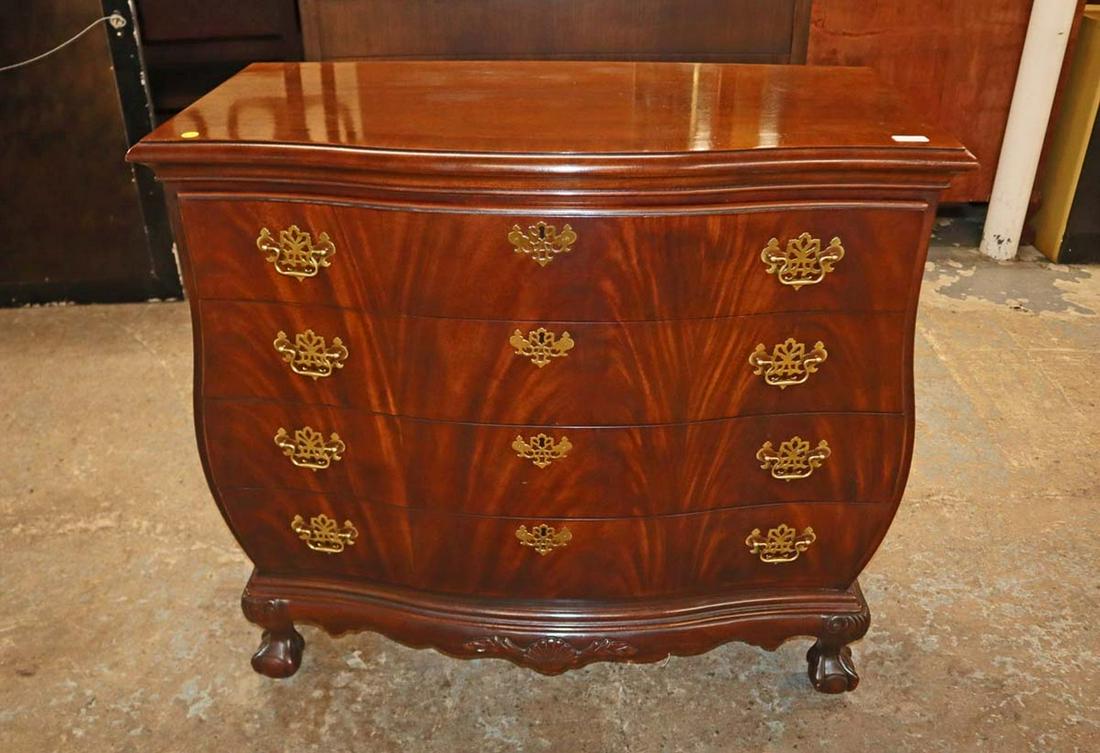 Drexel banded burl mahogany 4 drawer bachelor chest with ball and claw feet: Drexel banded burl mahogany 4 drawer bachelor chest with ball and claw feet approx. 38" w x 19" d x 34" h