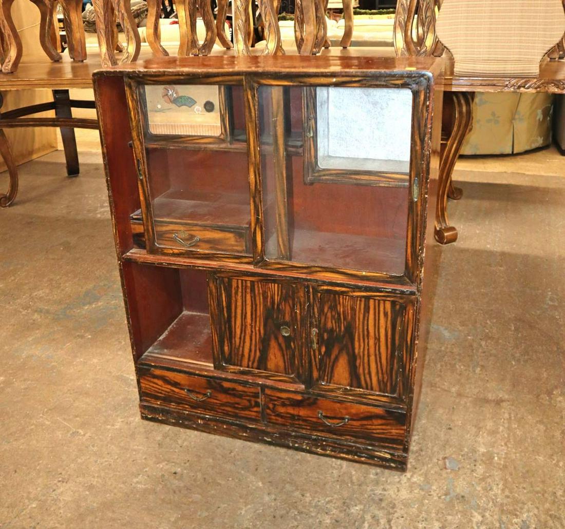 Semi antique Brazilian walnut finish 2 drawer slide door Asian cabinet (1 of 5)