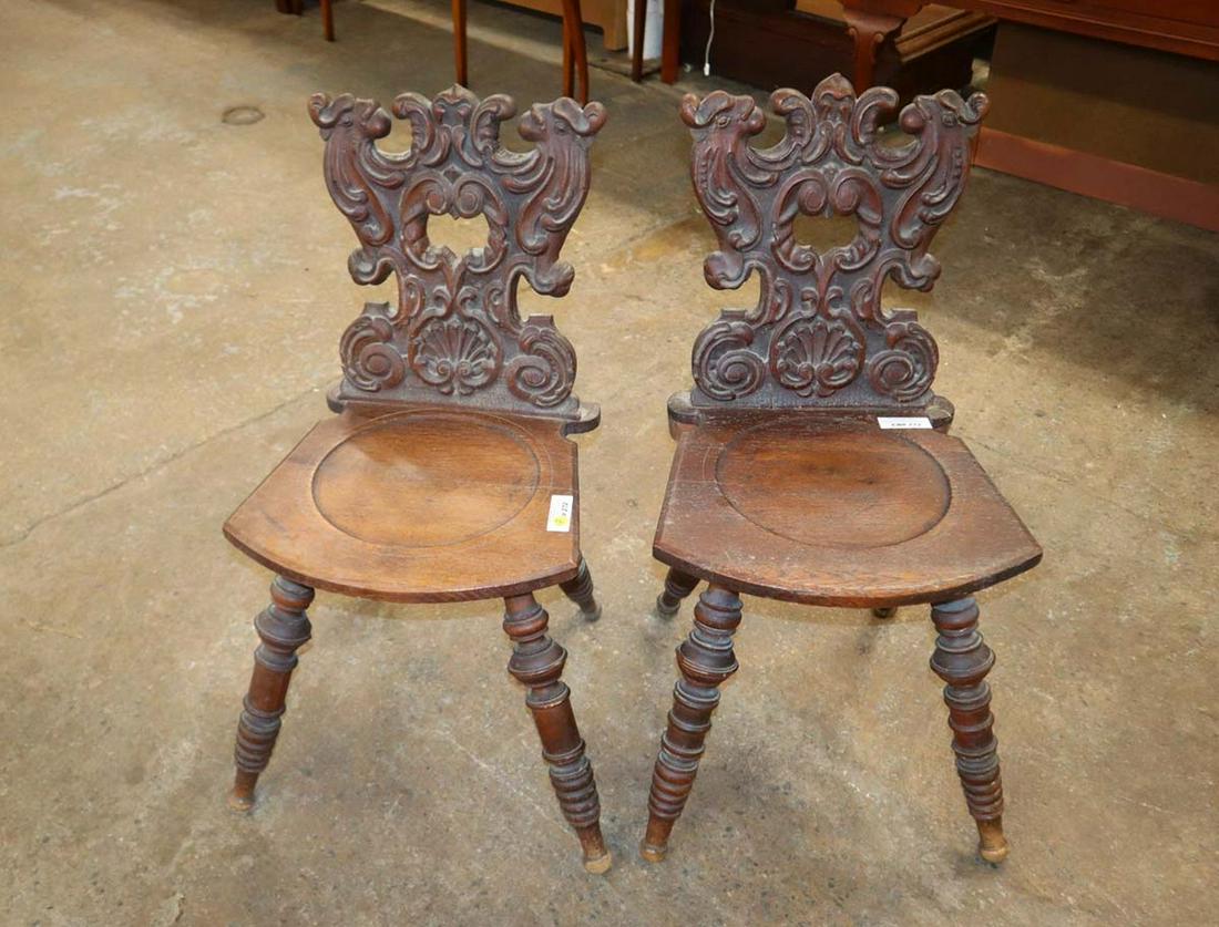 Pair of antique oak English pub chairs in original finish, good condition for age (1 of 5)