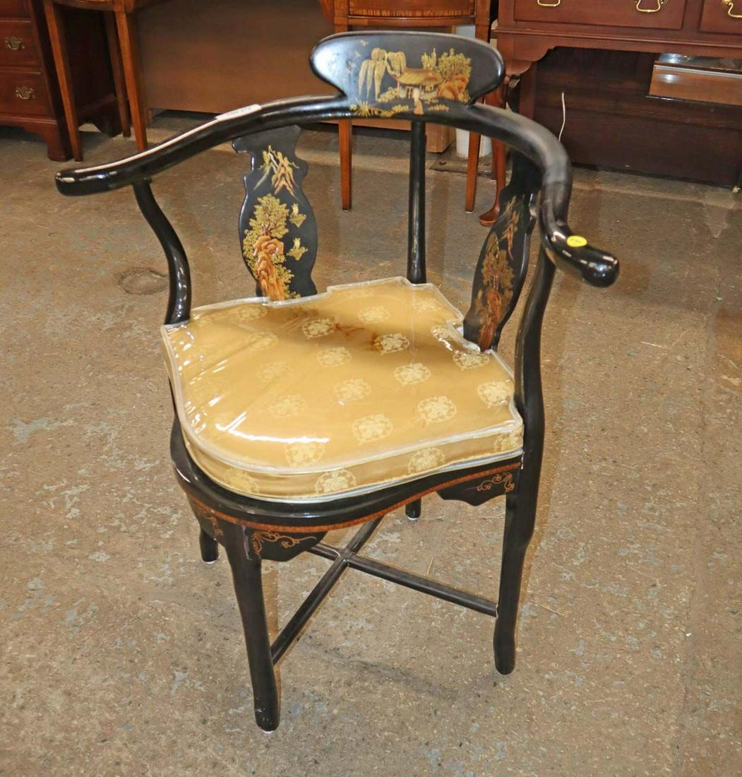Vintage Asian inspired decorator corner chair with original upholstery still in plastic (1 of 4)