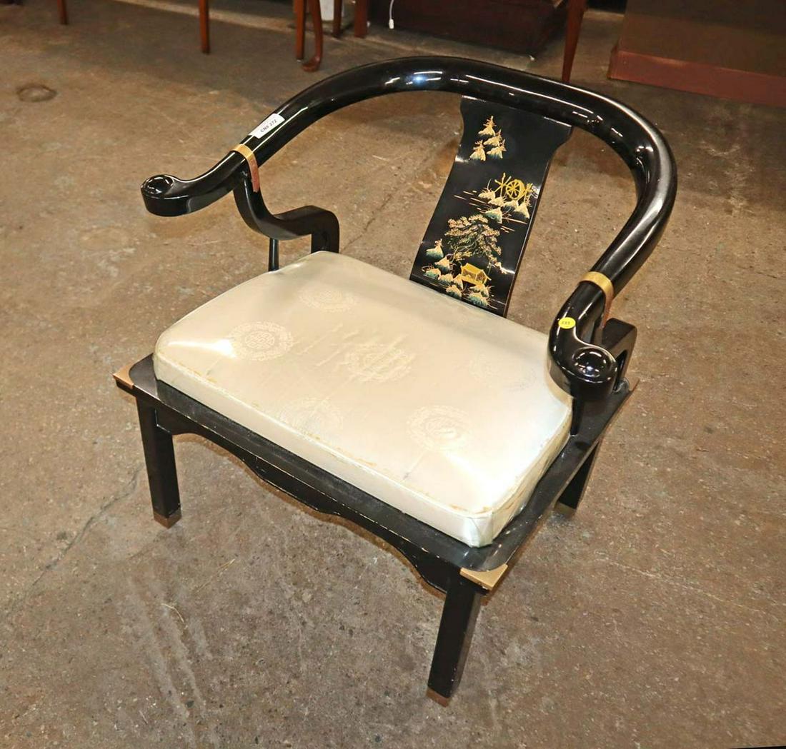 Vintage Asian decorated black lacquer arm chair in original found condition (1 of 3)