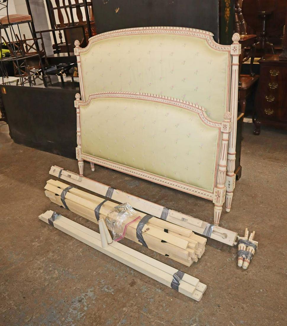 Vintage French style upholstered full size bed with rails and slats, does have some staining (1 of 3)