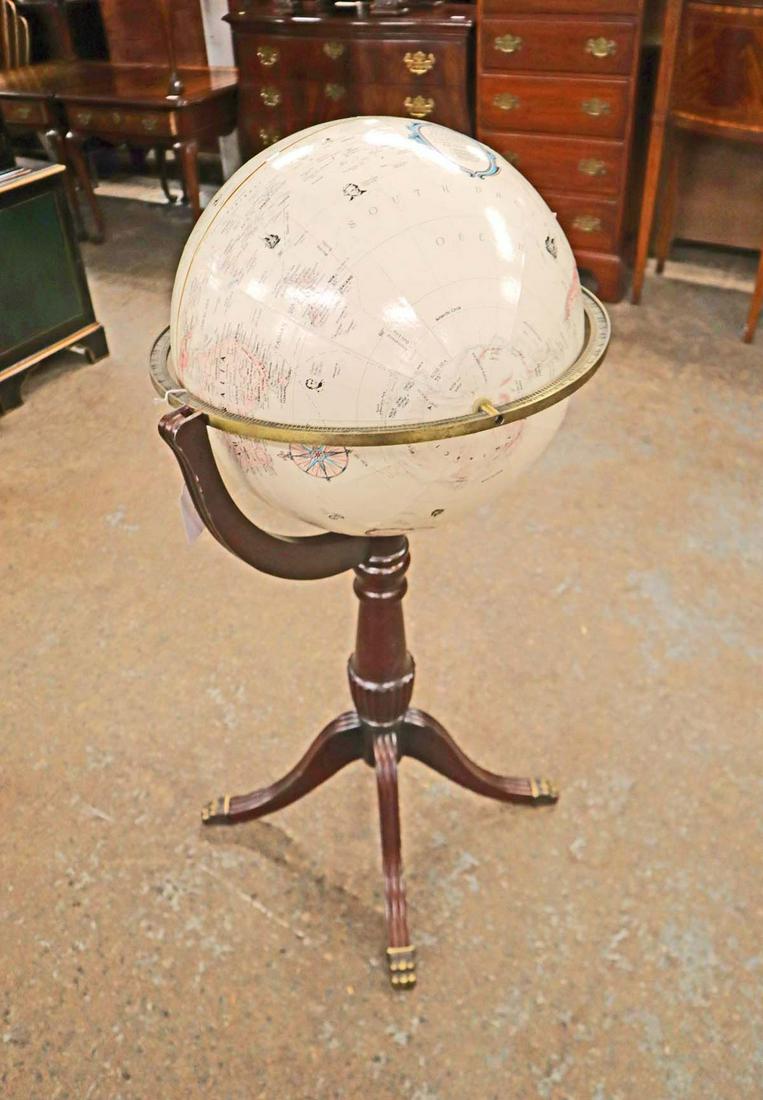 Globe on mahogany vintage style stand approx. 24" diameter x 42" h (1 of 3)