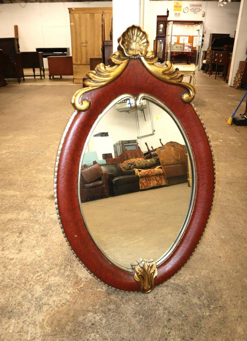 Fancy carved leather like finish decorator mirror approx. 34" w x 53" h (1 of 3)