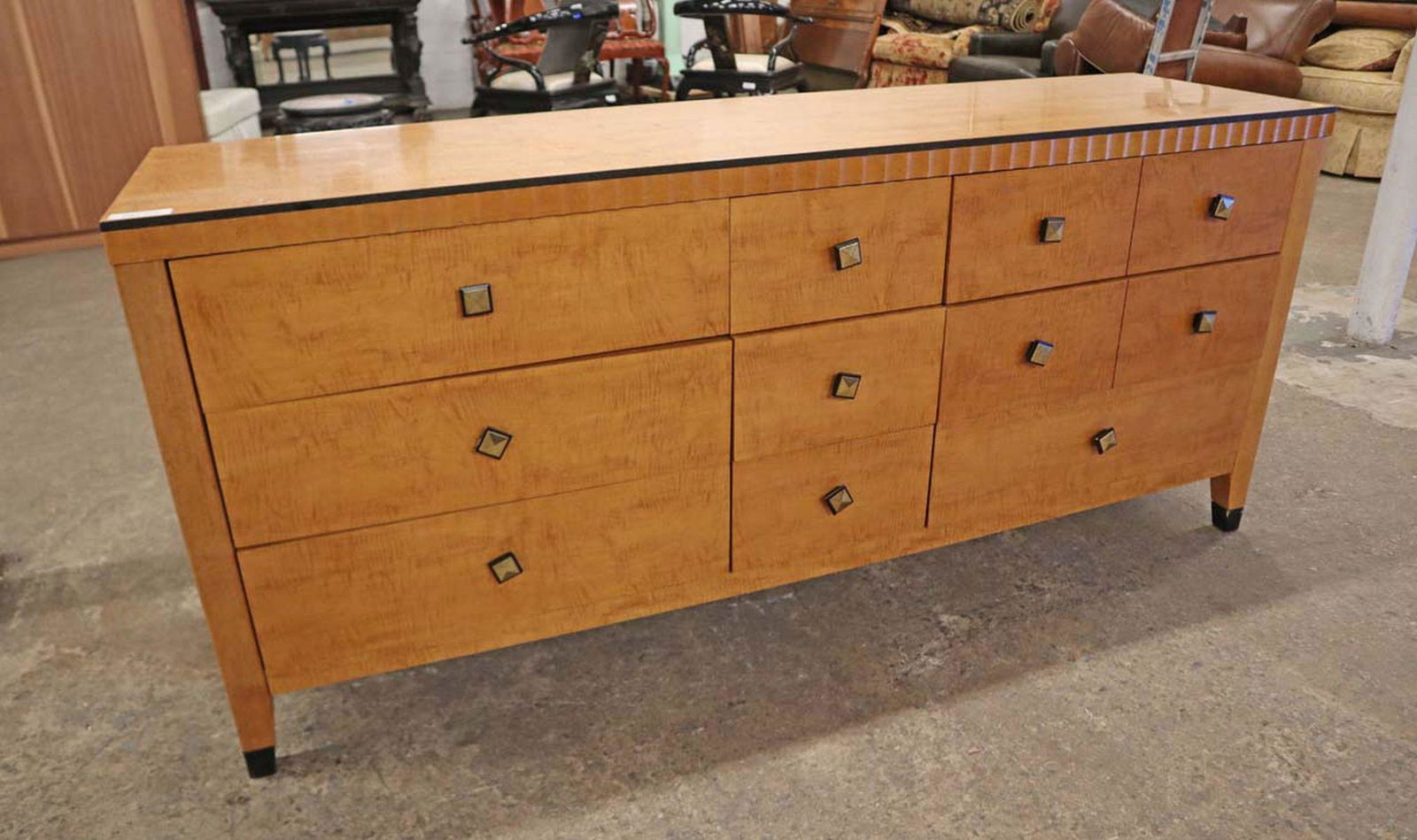 Lane contemporary modern design 9 drawer tiger maple low chest, some surface scratches (1 of 6)