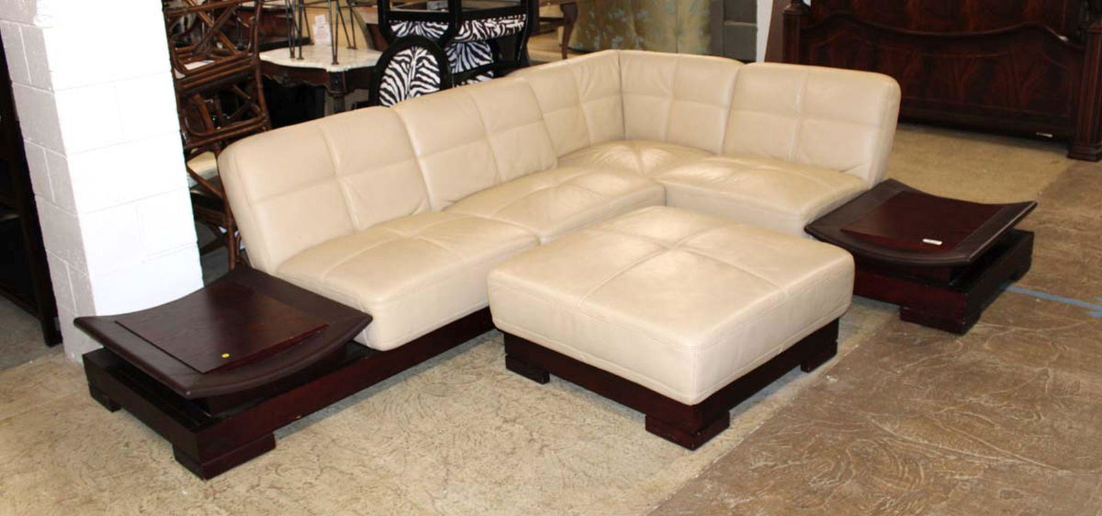 3pc modern style leather sofa chaise with ottoman, ottoman has marker marks on it (1 of 4)