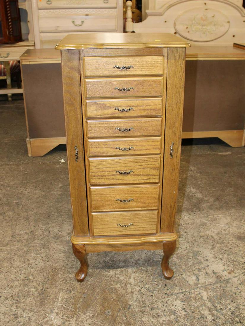 Contemporary oak flip top, drop down mirror, swing open side jewelry chest (1 of 4)