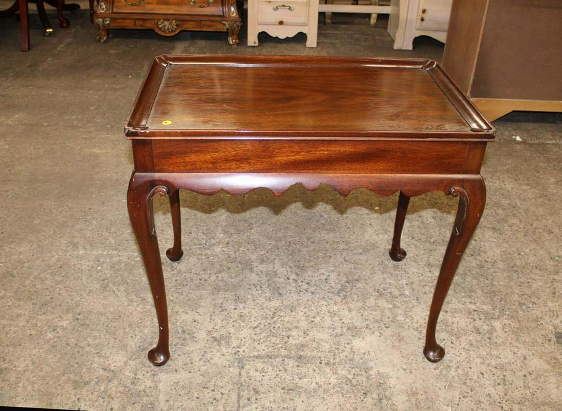 Henkel Harris solid mahogany tea table with pull out trays, has some wear on top: Henkel Harris solid mahogany tea table with pull out trays, has some wear on top approx. 30" w x 20" d x 27" h