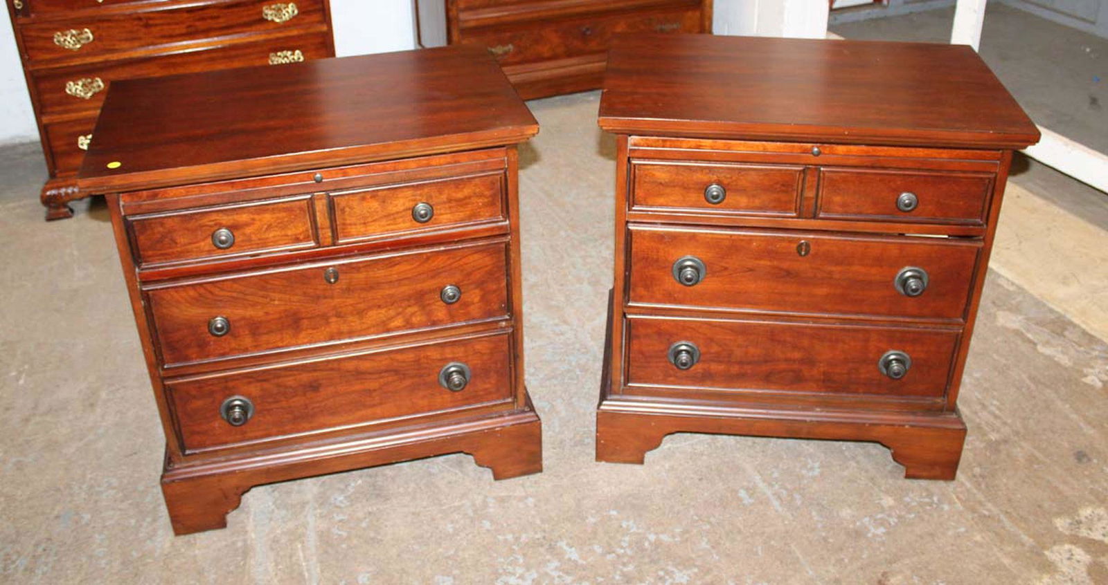 Pair of contemporary cherry 3 drawer nightstands with pullout trays by Vaughn Furniture Company appr (1 of 7)