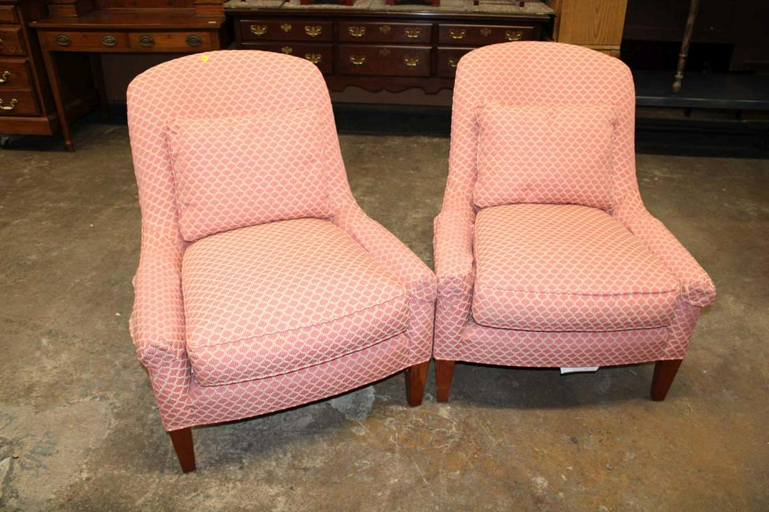 Pair of nice and clean Harden Pink upholstered fireside chairs with arm guards and pillows (1 of 4)