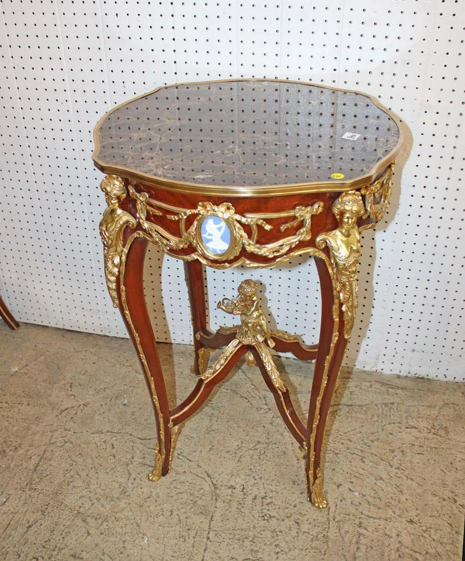 Beautiful French style mahogany marble top parlor table with heavy applied bronze and Wedgewood (1 of 5)