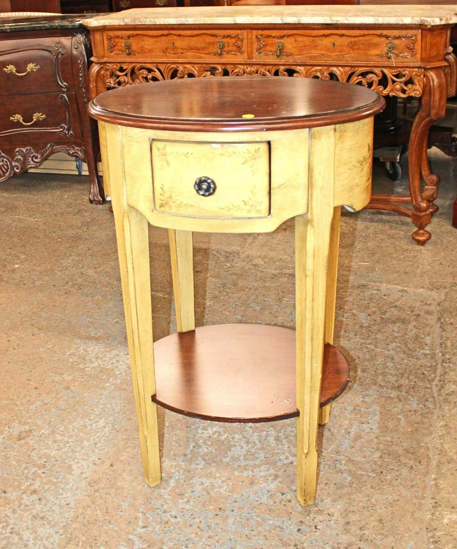 Contemporary 1 drawer paint decorated oval top lamp table approx.22" w x 14" d x 25" h (1 of 3)