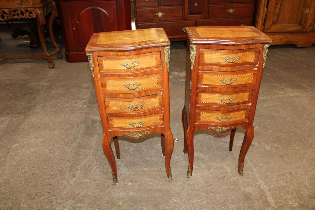Pair of French style walnut 4 drawer chests with applied bronze (1 of 6)