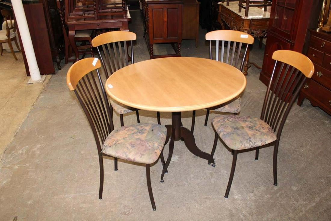 5pc maple finish top 42" diameter on metal base kitchen table and 4 chairs (1 of 5)