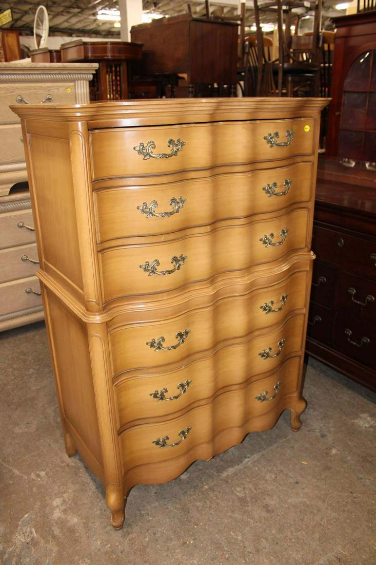 Vintage mahogany French Provincial style serpentine front 6 drawer high chest by Ken Hill (1 of 4)