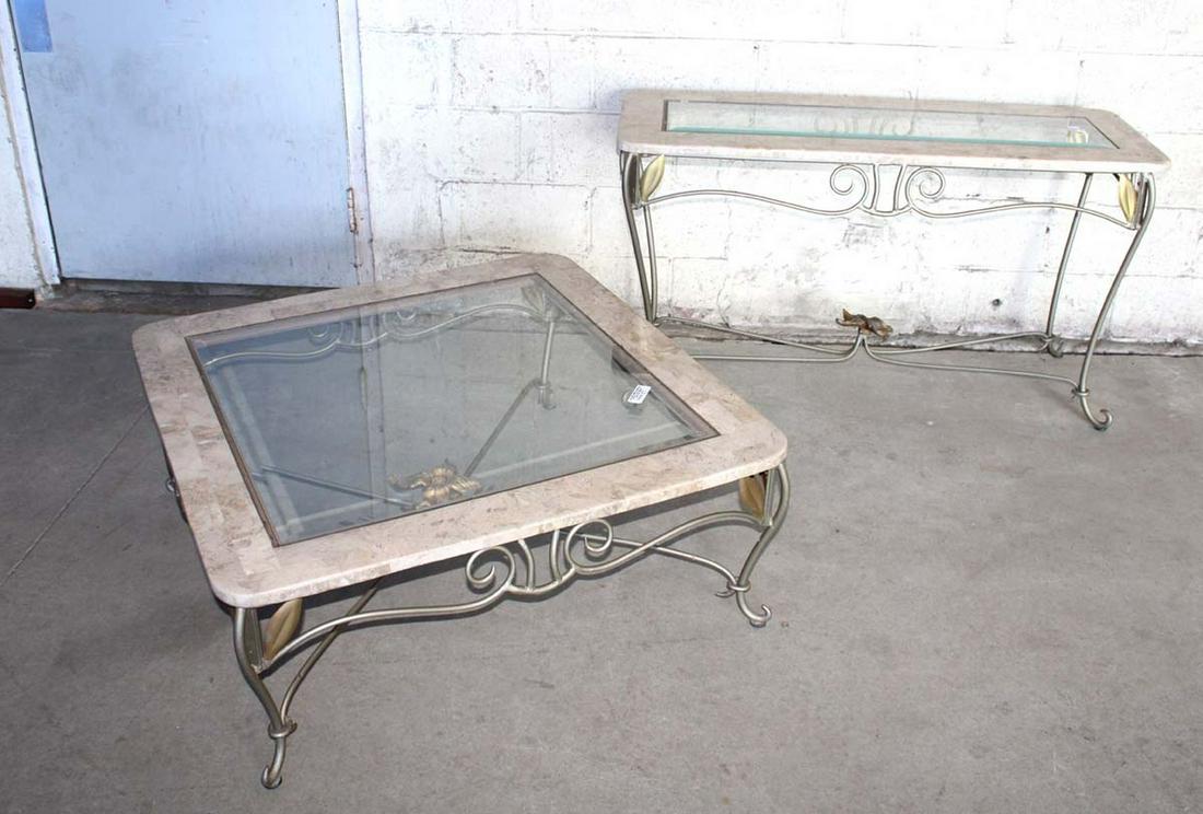 2pc faux marble and glass top decorator tables (1 of 2)