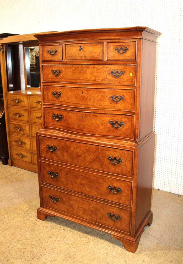 Beautiful burl walnut serpentine chest on chest by Thomasville Ernest Hemingway Collection: Beautiful burl walnut serpentine chest on chest by Thomasville Ernest Hemingway Collection approx. 41" w x 21" d x 72" h
