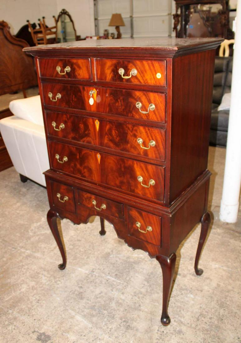 Semi antique Charak solid mahogany 2pc queen anne high boy with key, NO Lock: Semi antique Charak solid mahogany 2pc queen anne high boy with key, NO Lock approx. 33" w x 20" d x 57" h