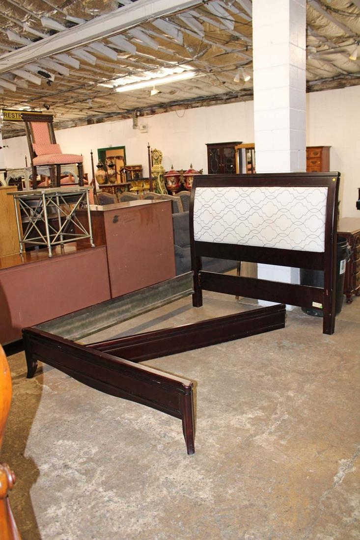 Decorator queen size upholstered headboard ebonized frame bed with rails (1 of 3)