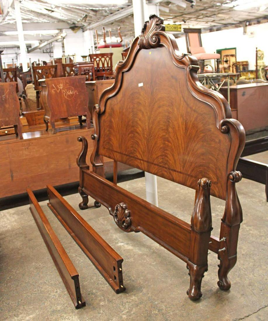 Beautiful banded burl mahogany French style high back king size bed with bolts and rails (1 of 5)