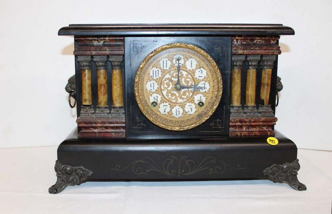 Antique Sessions empire style mantle clock approx. 17" w x 7" d x 11" h (1 of 7)