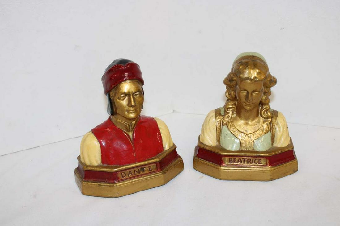 Vintage Armor Dante and Beatrice bookends, approx 7"w x 6"h x 3" d (1 of 5)