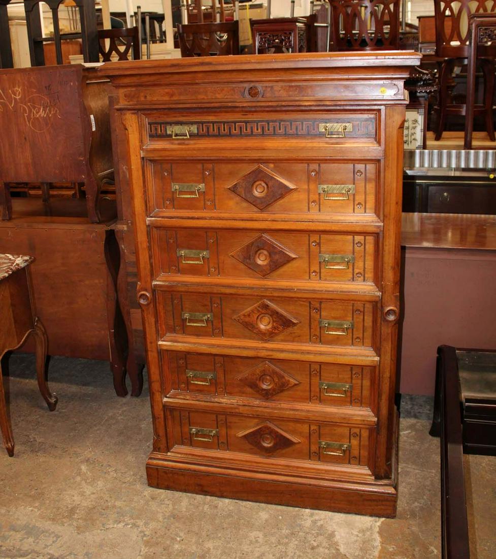 Beautiful American antique walnut 6 drawer lock side high chest with key and original hardware (1 of 6)
