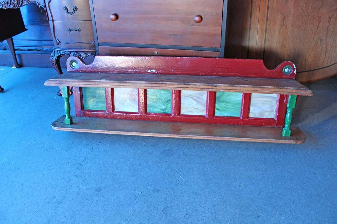 Antique country stain glass primitive shelf approx. 51" w x 10" d x 17" h: Antique country stain glass primitive shelf approx. 51" w x 10" d x 17" h