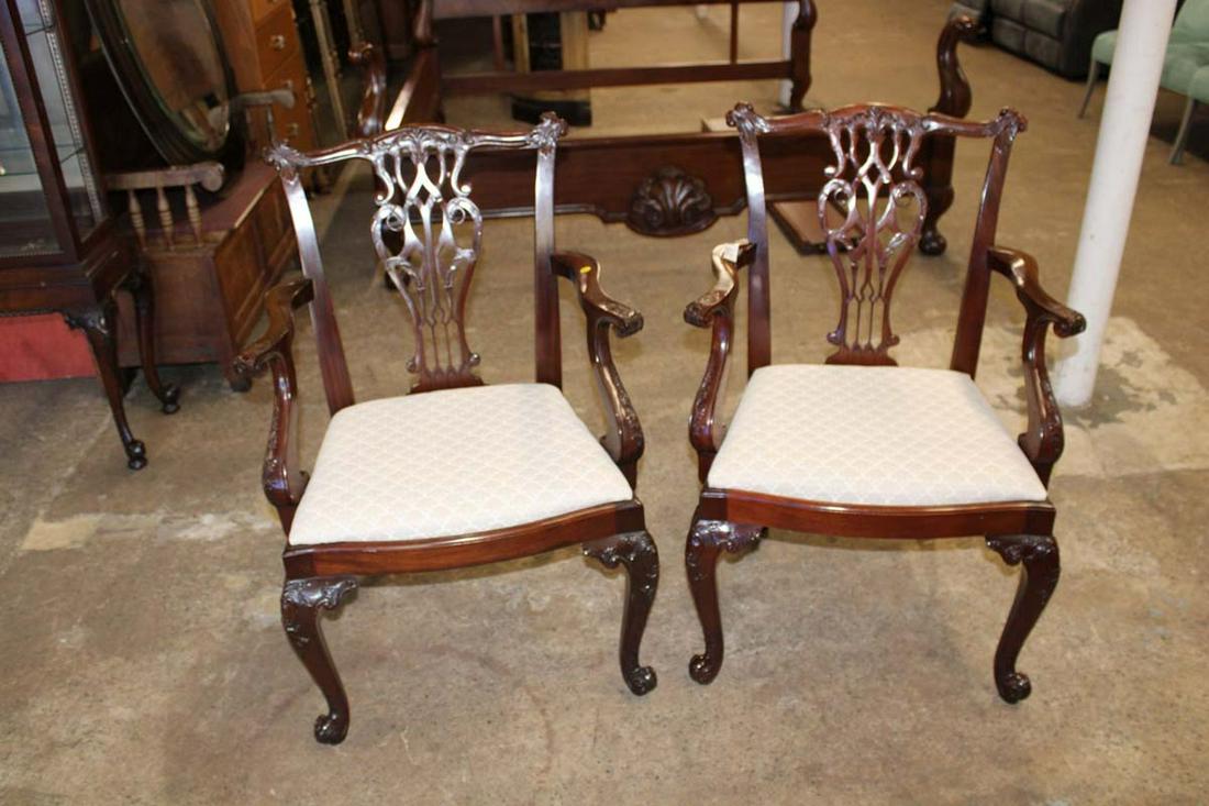 Pair of solid mahogany Chippendale style arm chairs approx. 28" w x 22" d x 38" h seat height 19" (1 of 3)