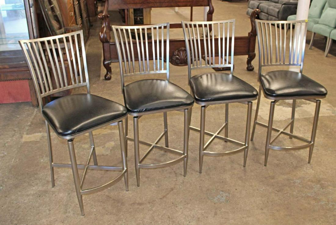 Set of 4 modern design metal frame leather style seat swivel barstools approx. 18" w x 18" d x 40" h (1 of 3)