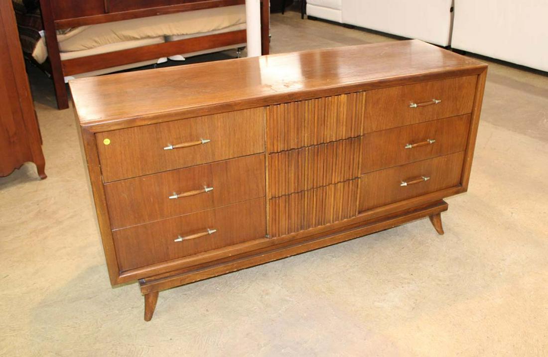 Mid century modern walnut 9 drawer dresser approx. 65" w x 20" d x 33" h (1 of 4)