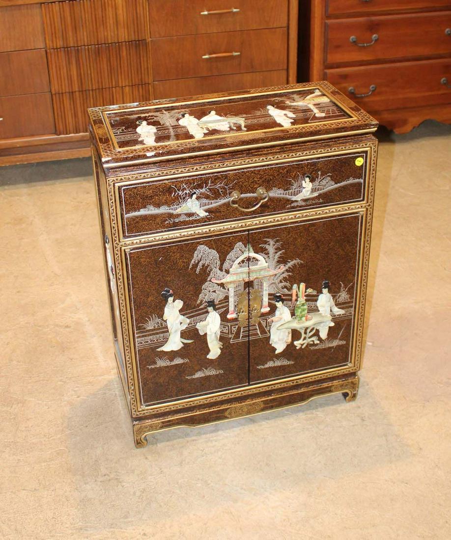 Asian decorated 2 door cabinet approx. 24" w x 12" d x 32" h (1 of 5)