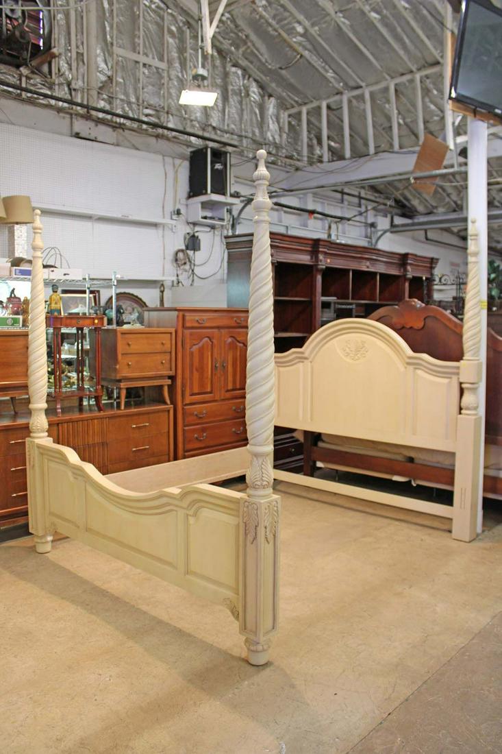 Nice traditional style antique style off white washed finish king/queen 4 poster bed approx. 81" w x (1 of 5)