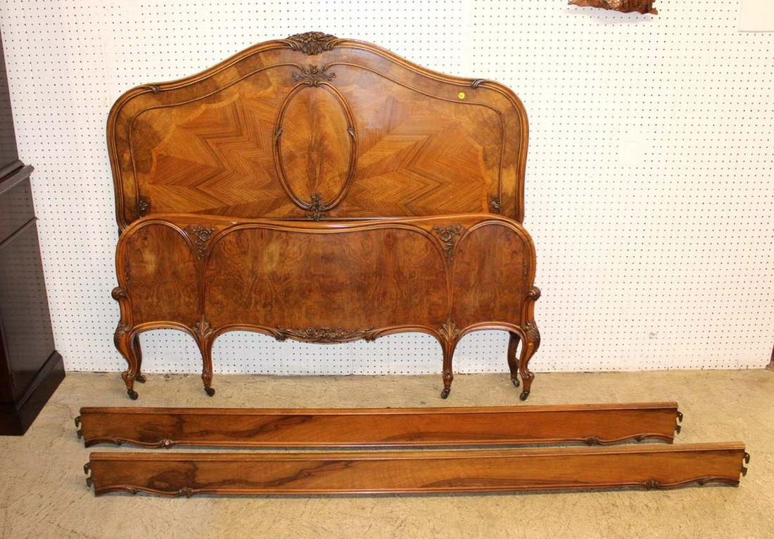 Beautiful antique carved French style burl walnut full size bed with rails approx. 56" w x 79" d x 5: Beautiful antique carved French style burl walnut full size bed with rails approx. 56" w x 79" d x 51" h
