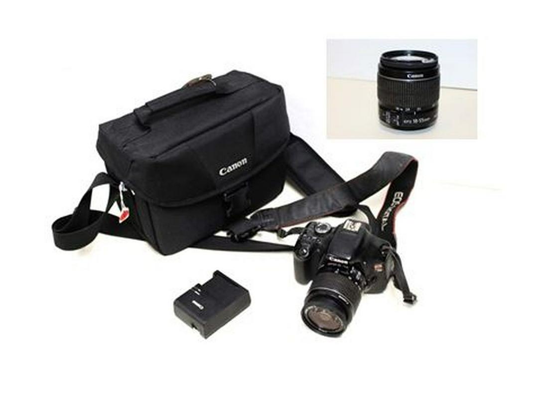 Canon EOS Rebel T3I digital camera in bag with battery and charger, operation unknown (1 of 7)