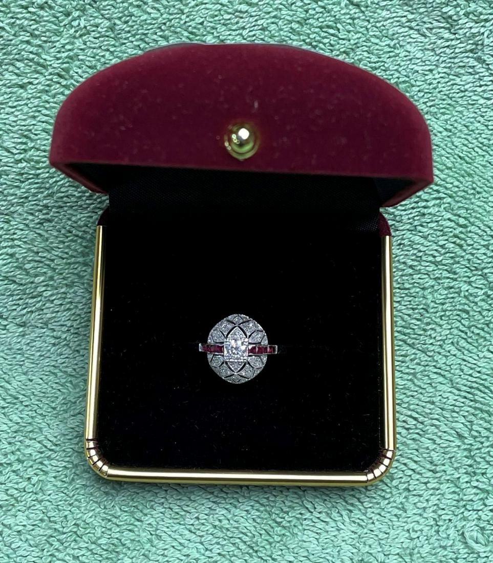Tested 14K white gold ring in the art deco style with some diamonds and ruby styles (1 of 5)