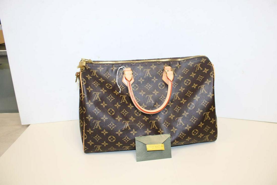 Monogrammed Louis Vuitton style double handled bag purse & lock and 2 keys #318 NOT AUTHENTICATED (1 of 5)