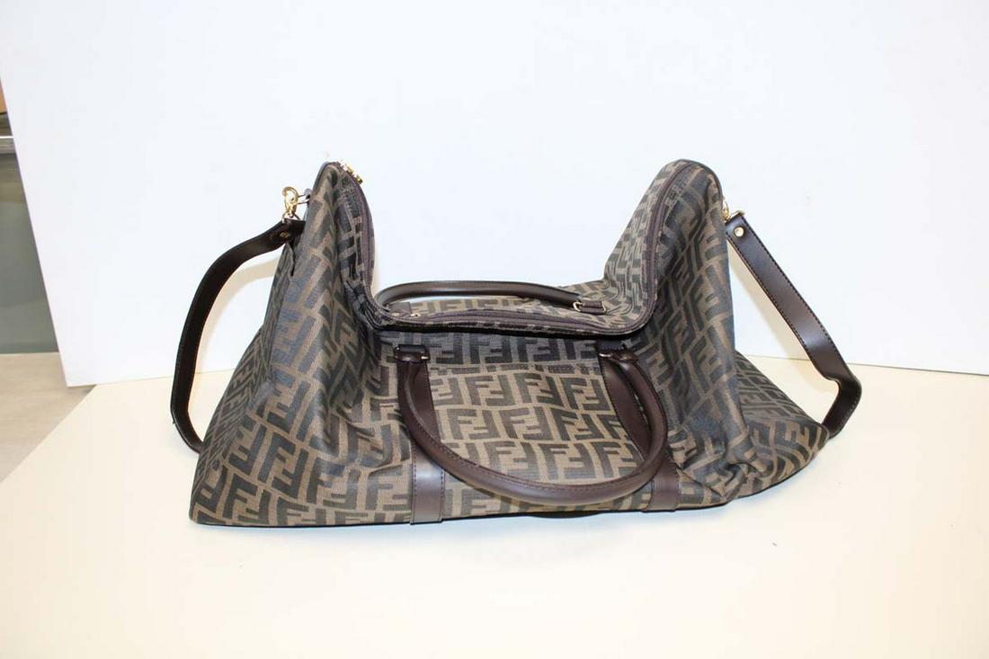 Monogrammed Fendi style duffel bag in the brown with double handles and shoulder strap (1 of 4)