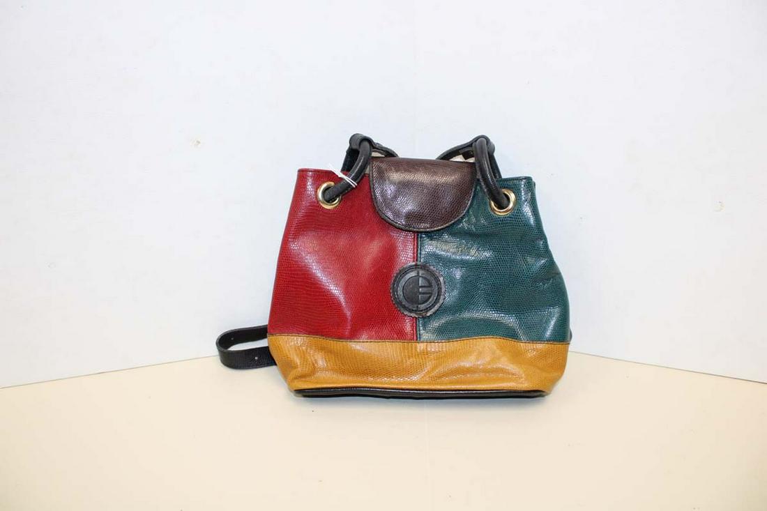 Vintage multicolor leather handbag purse approx. 10" w x 5" d x 9" h (1 of 5)