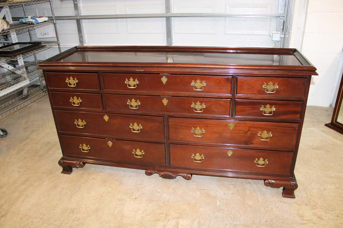 Solid mahogany 10 drawer carved low chest (1 of 4)