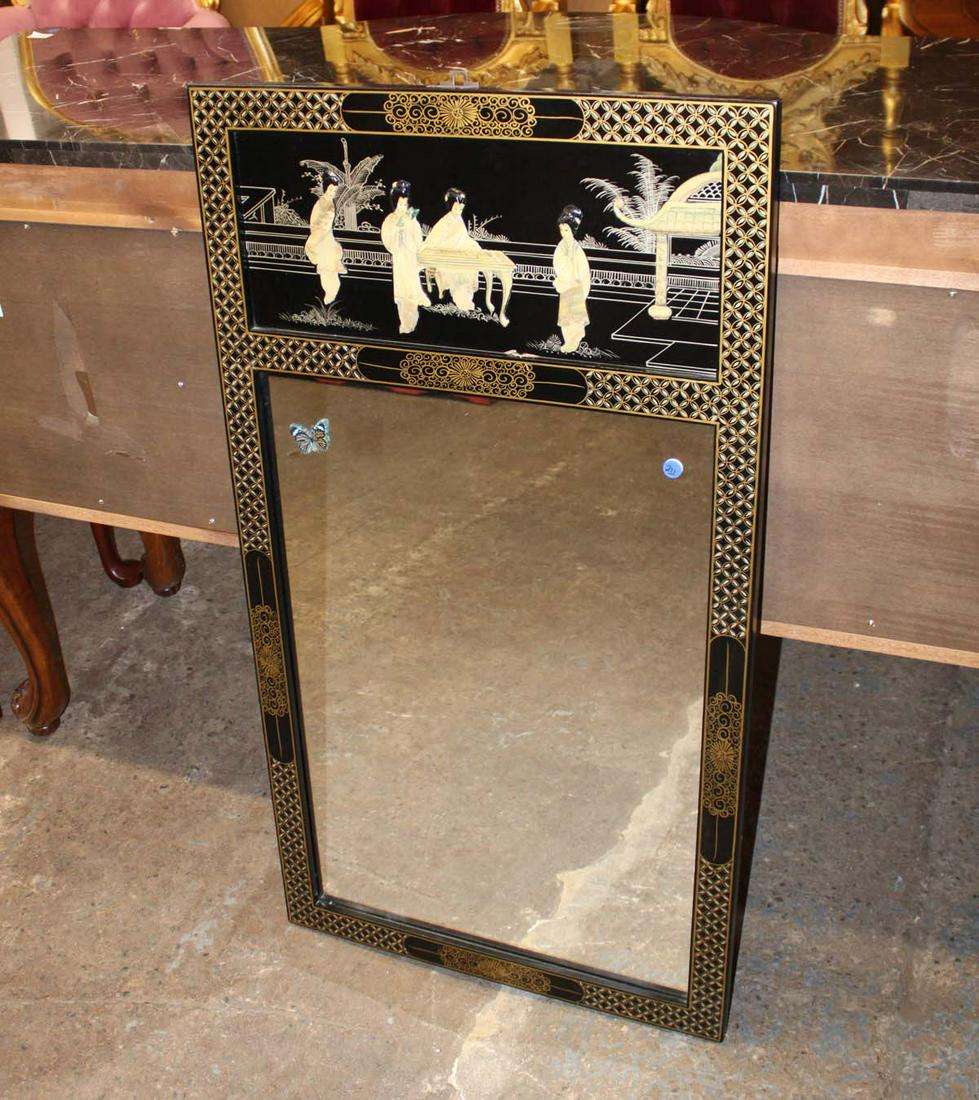 Asian decorated black lacquer mirrors (1 of 3)