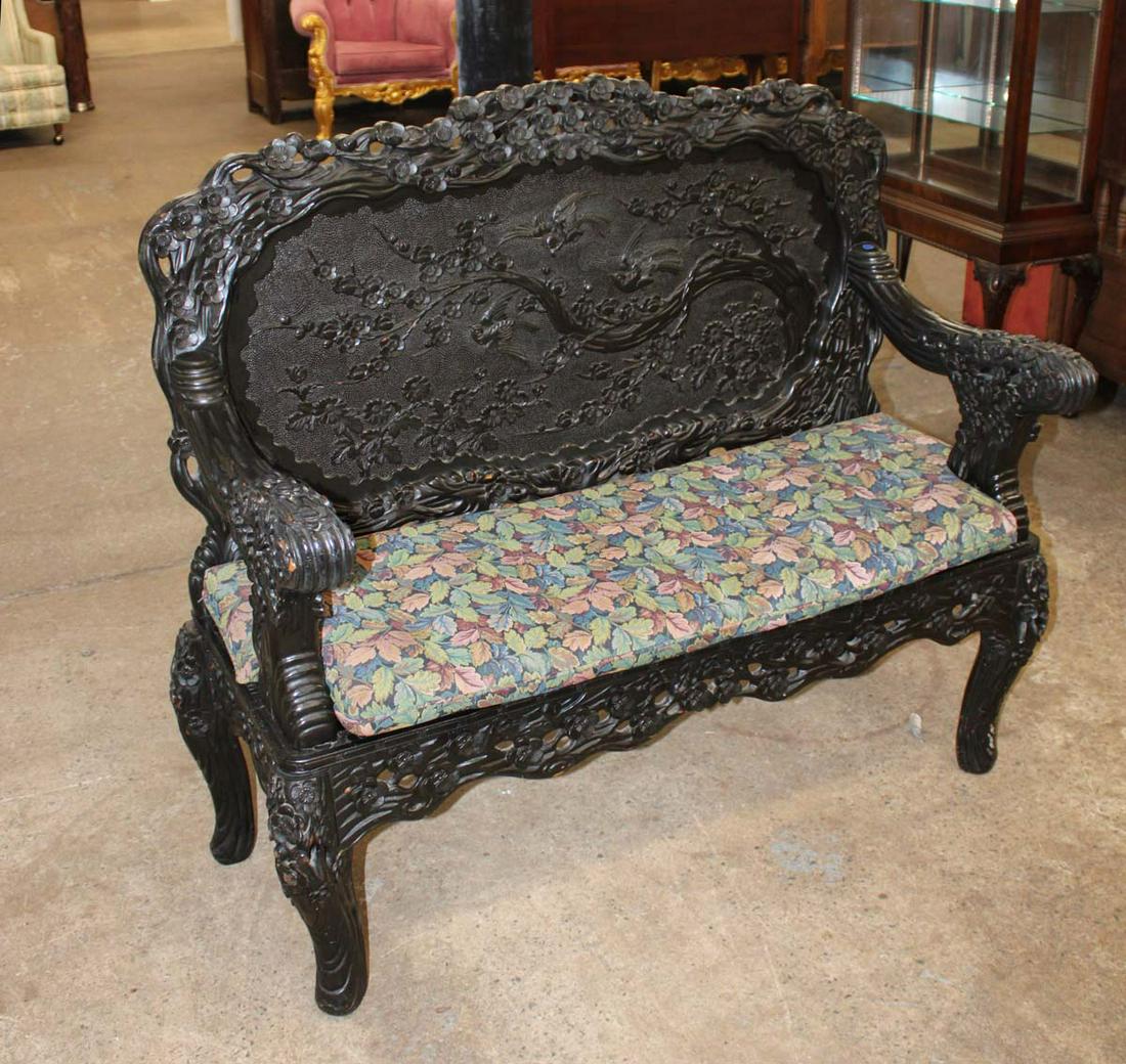Semi antique Asian hardwood black finish bench (1 of 5)