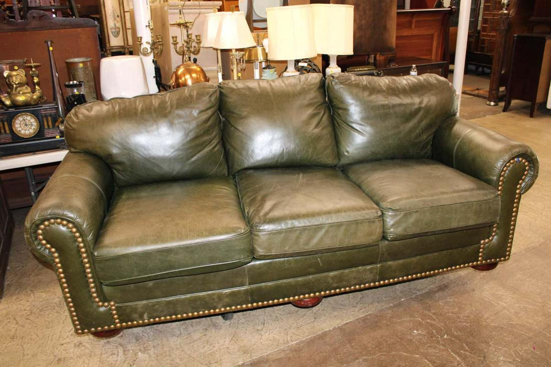 Leather Makers Furniture green leather sofa (1 of 4)