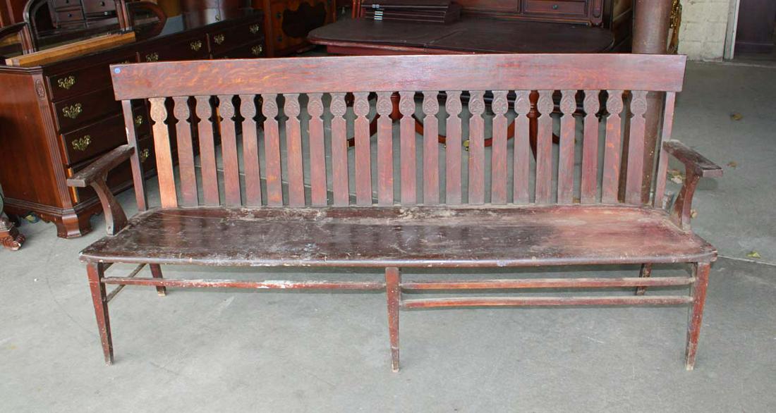 Antique quartersawn oak hotel bench (1 of 4)